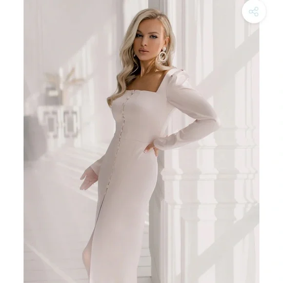 Elagia | Dresses | Beige Satin Dress